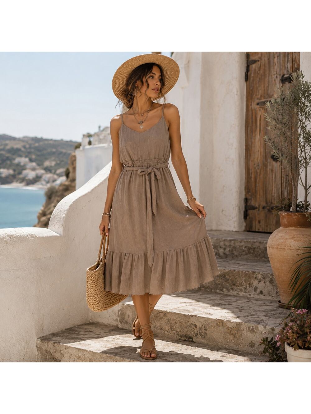 Sweet Wanderer Crinkle Midi Dress Sz S Boho Coastal Cottagecore Euro  Festival